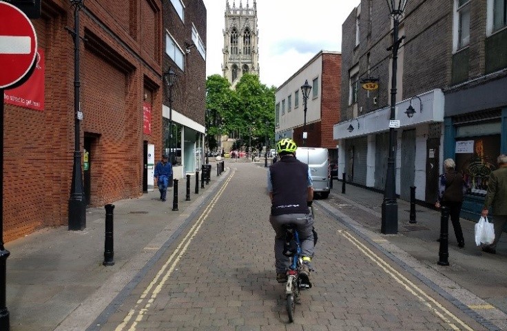 Cycling in the town centre
